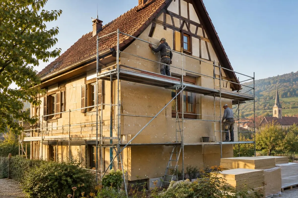 Relevé thermique sur la façade d'une maison alsacienne